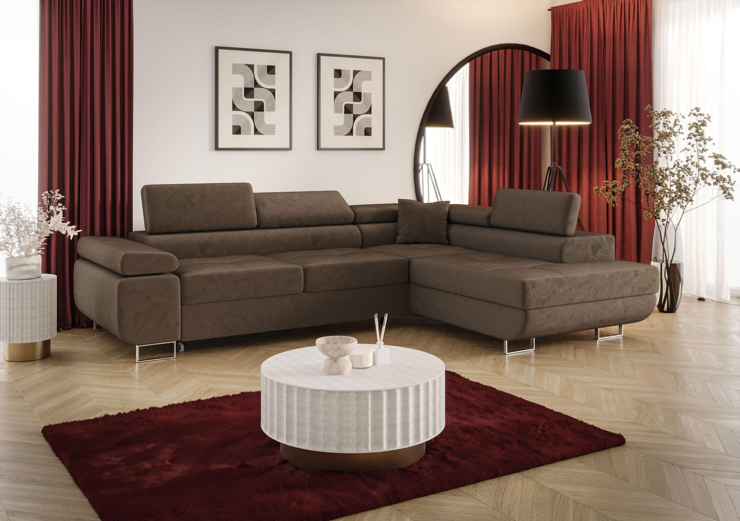 ECKSOFA EMILY mit Schlaffunktion Monolith 09 Rechts - Braun, Textil (275/200cm) - Bedante