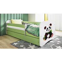 KINDERBETT Pandabär 70x140 cm mit Schublade, Rausfallschutz & Lattenrost, Grün - Grün, Holzwerkstoff (70/140cm) - RAUMHIRSCH FURNITURE