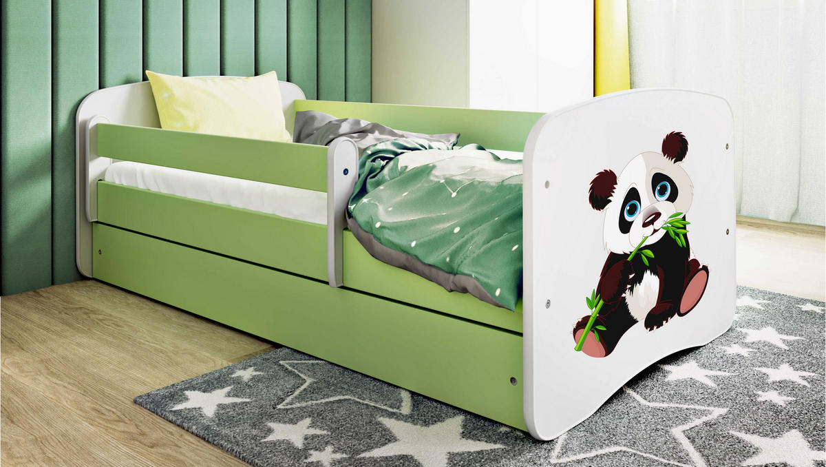 KINDERBETT Panda 2 mit Schublade und Matratze 160/80 - Grün, Holzwerkstoff (80/160cm) - RAUMHIRSCH FURNITURE
