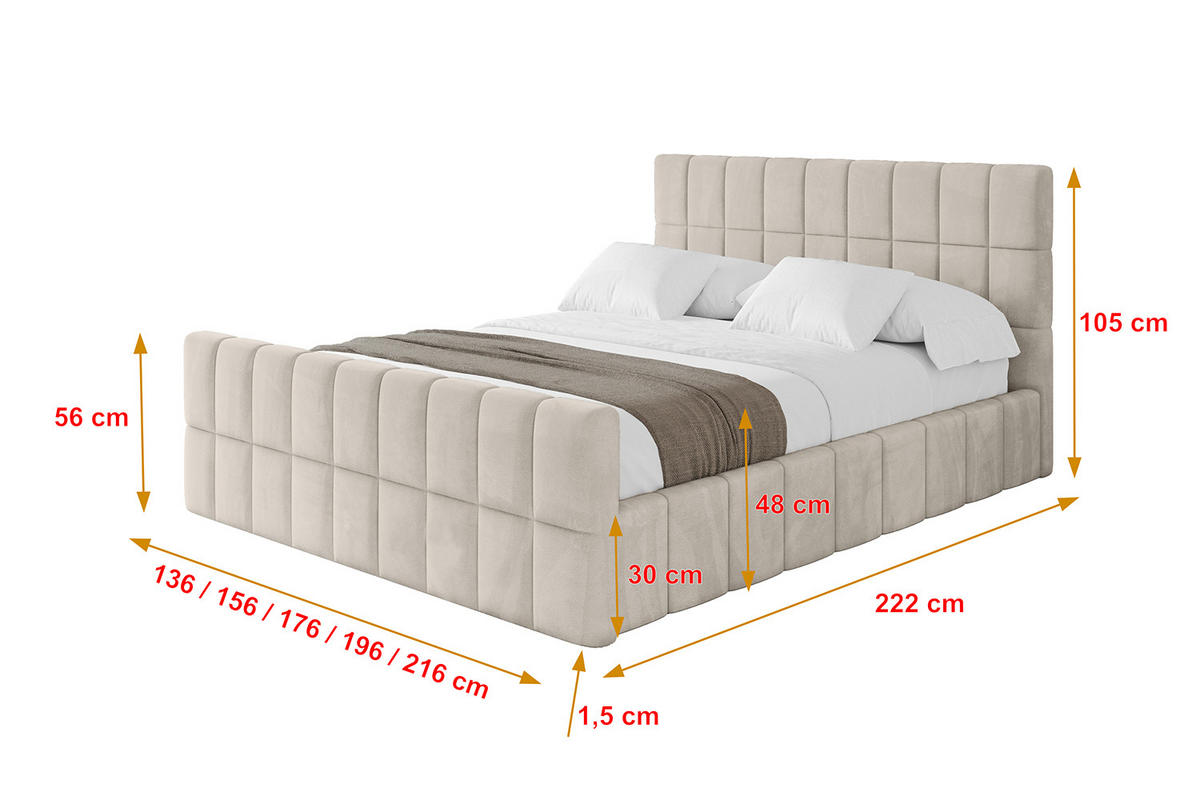 POLSTERBETT mit Bettkasten, Fußteil und Lattenrost, Boxbett ohne Matratze - AMEA-Z 200x200 Beige - Beige, Holzwerkstoff/Textil (200/200cm) - ALTDECOR
