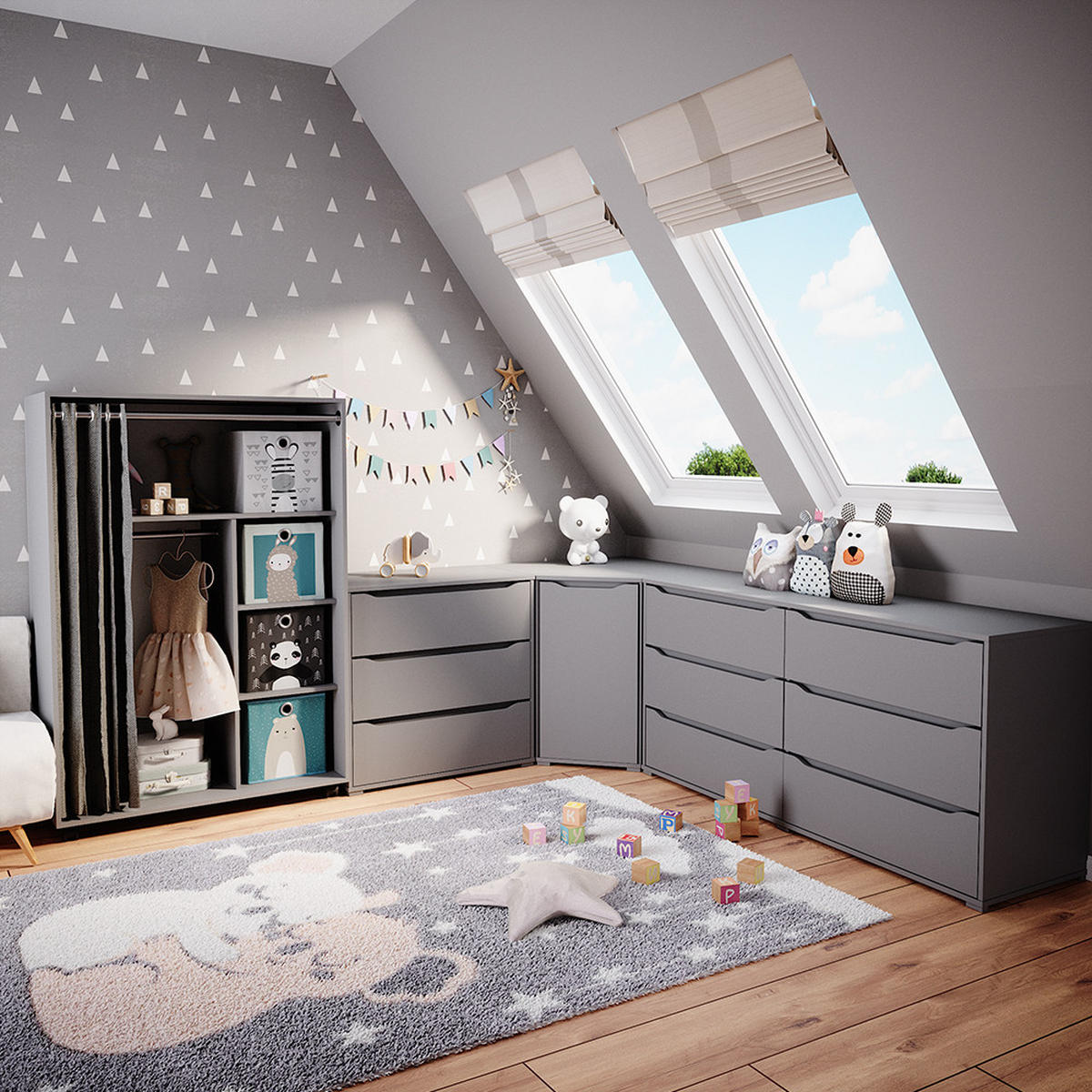 KLEIDERSCHRANK Doros Grau 100 x 146.6 cm mit Faltboxen - Grau, Holzwerkstoff (100/146.6/50cm) - Vicco