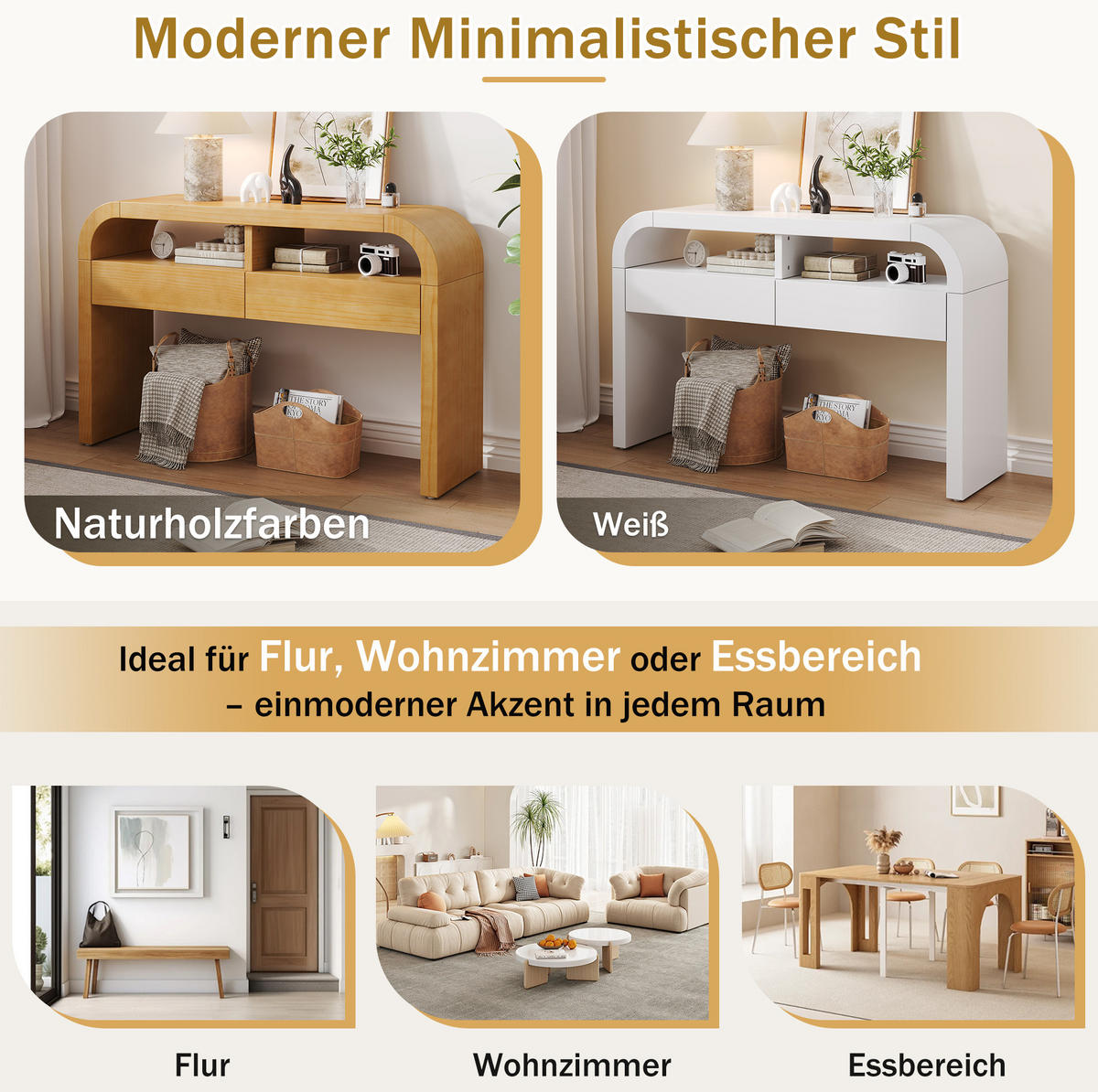 KONSOLENTISCH 120/35,5/76,5 cm in Natur mit 2 Schubladen und offenen Fächern - Naturfarben, Holzwerkstoff (120/35.5/76.5cm) - Flora Grace