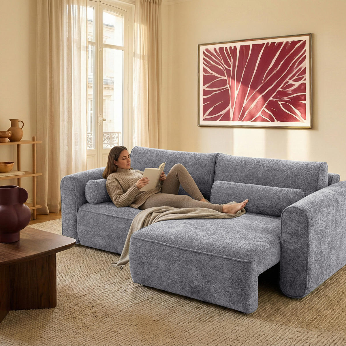 ECKSOFA Motion mit Schlaffunktion Funktional 3-sitzer Sofa - Dunkelgrau, Textil (250/120cm) - Muffo