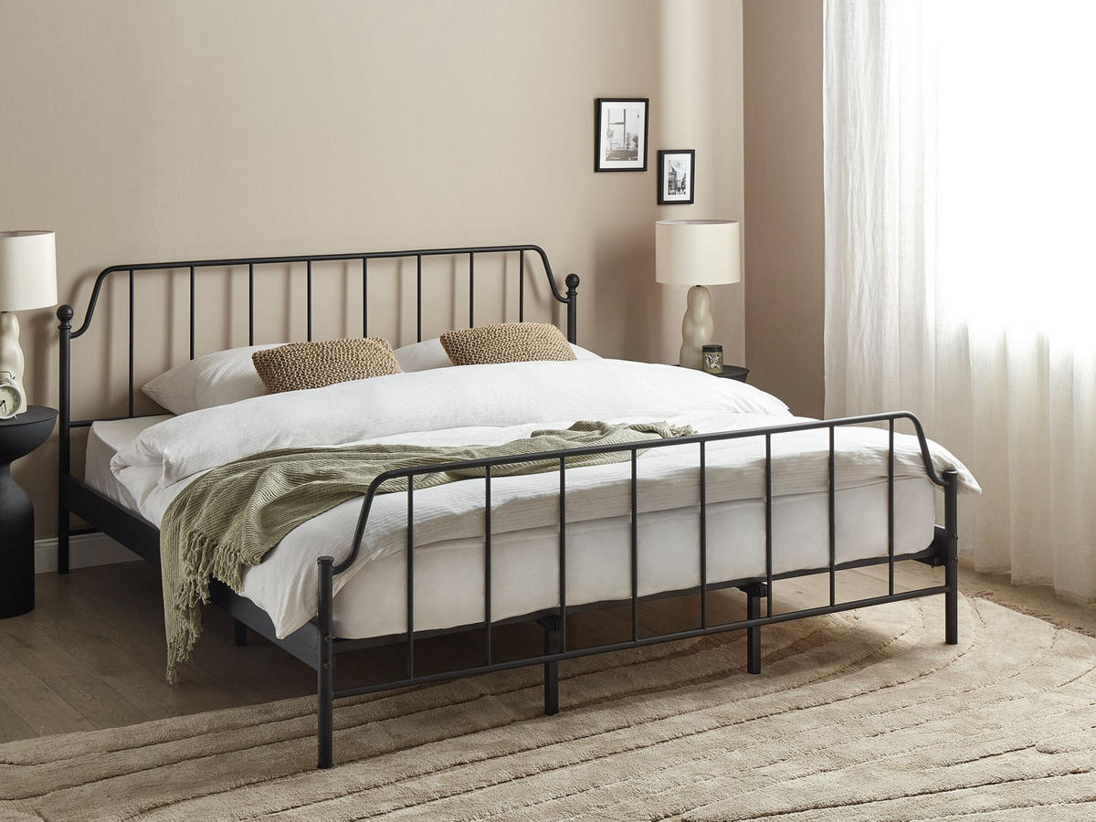 BETT mit Lattenrost 180x200 cm Schwarz Mauressac - Schwarz, Metall (180/200cm) - Beliani