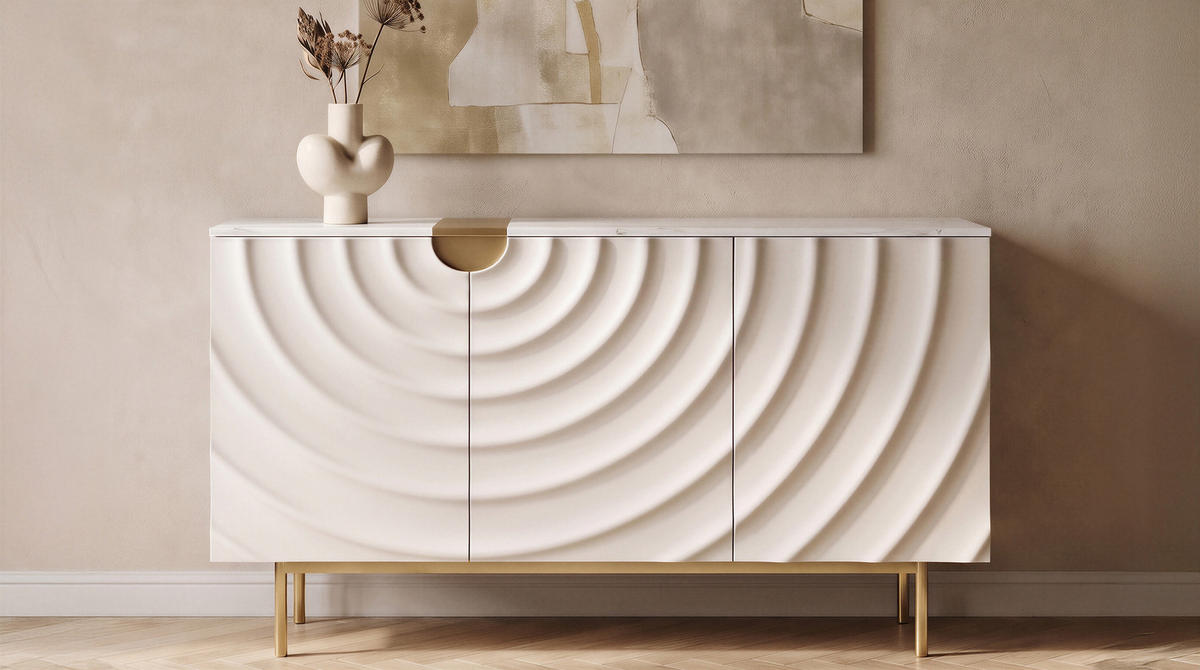 SIDEBOARD FREEDA Weiß Holz - Goldfarben/Weiß, Holz/Metall (140/200cm) - KAWOLA