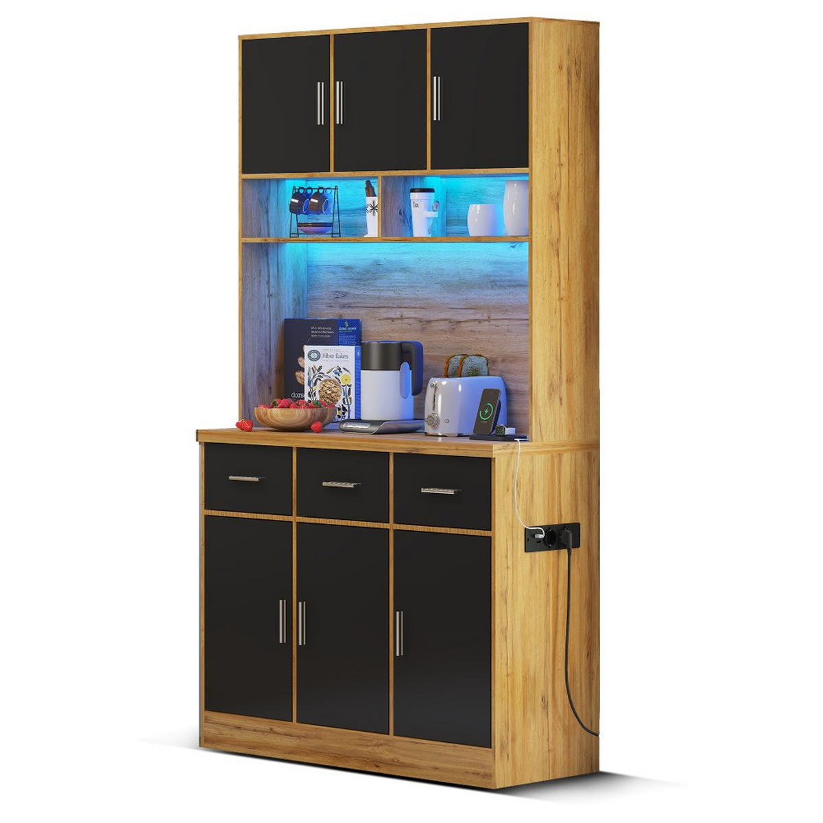 BUFFET 100x40x180cm in Naturfarbene Schrank - Schwarz, Holz (40/180/100cm) - KOMHTOM