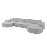 WOHNLANDSCHAFT MARI-U2 - 380x163x73,5 cm Hellgrau Bouclé - Hellgrau/Schwarz, Holzwerkstoff/Kunststoff (380/73.5/163cm) - ALTDECOR