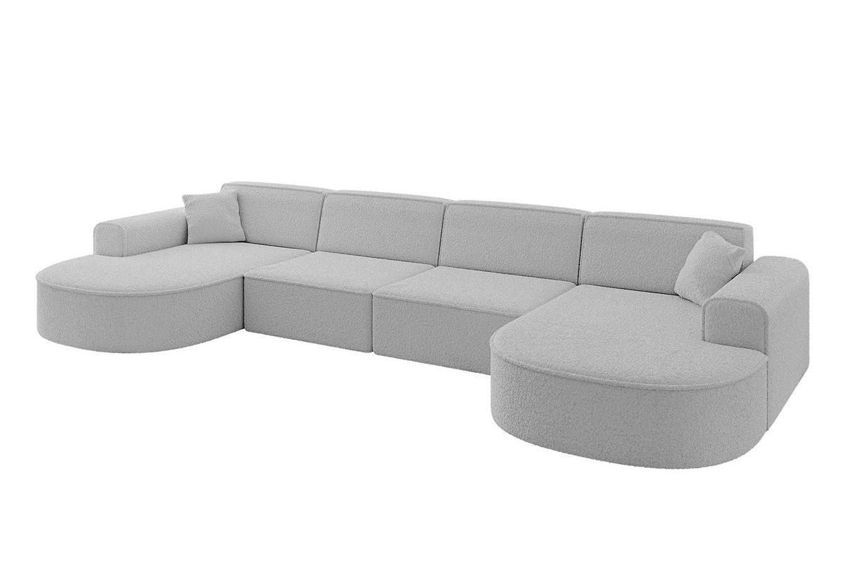 WOHNLANDSCHAFT MARI-U2 - 380x163x73,5 cm Hellgrau Bouclé - Hellgrau/Schwarz, Holzwerkstoff/Kunststoff (380/73.5/163cm) - ALTDECOR