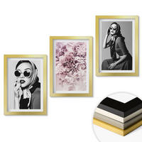 WANDBILDER 3er Set - 20x30 cm Goldrahmen - Stilvolle Porträts von Frauen mit Blumen - Goldfarben, Kunststoff (20/30cm) - ArtPrintCave