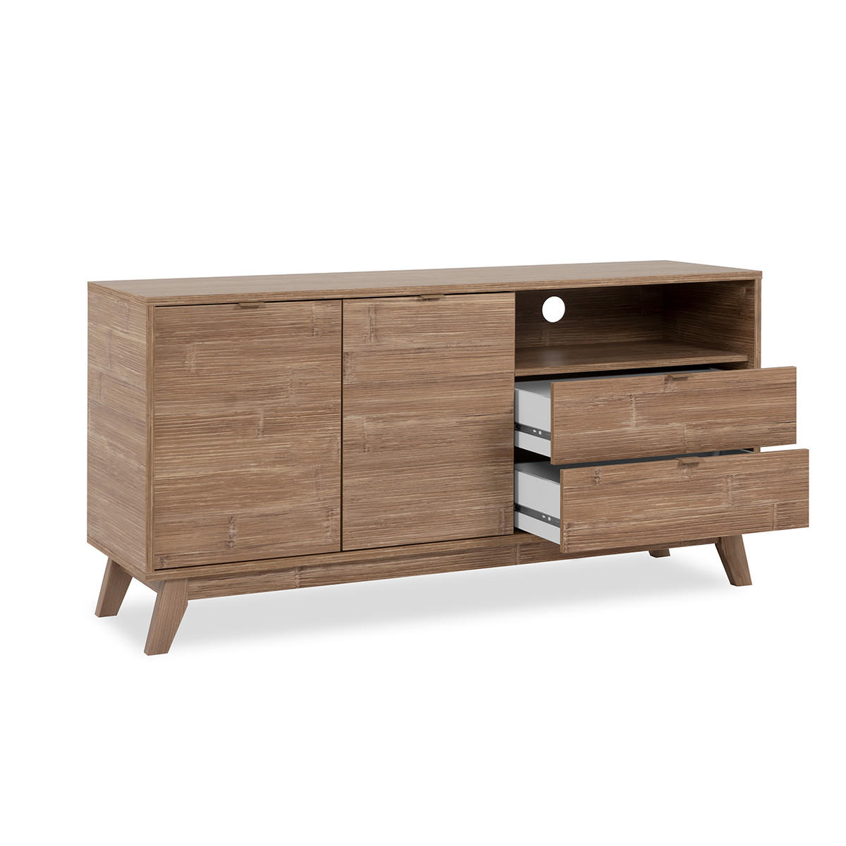 TV-MÖBEL mit 2 Türen, 2 Schubladen und 1 Nische Holzdekor L140 cm - Budapest - Braun, Holzwerkstoff (40/70/5.5cm) - Calicosy