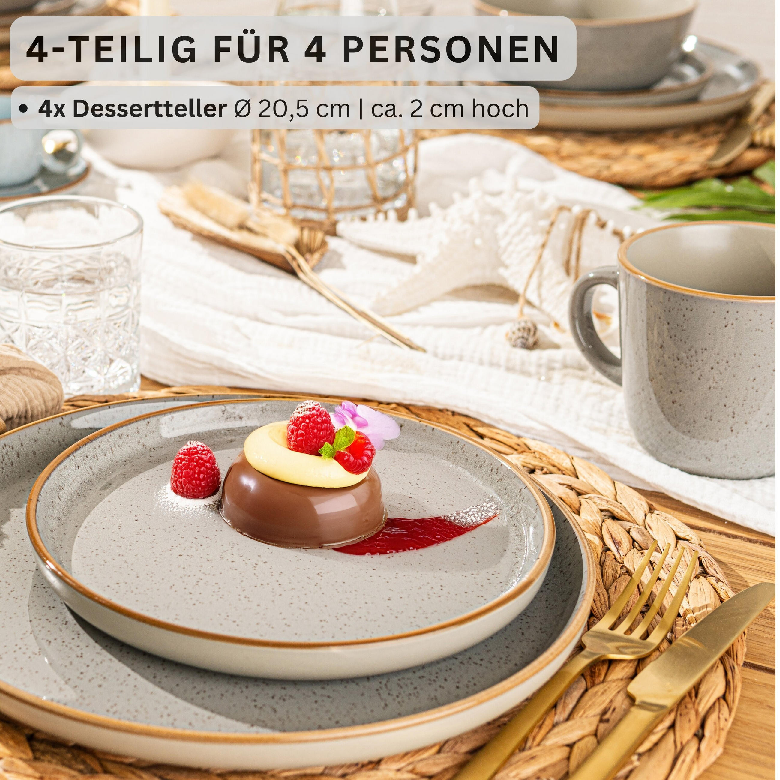 DESSERTTELLER RIO PERLGRAU - 4 teilig aus Steingut - Grau, Keramik (13cm) - Sänger