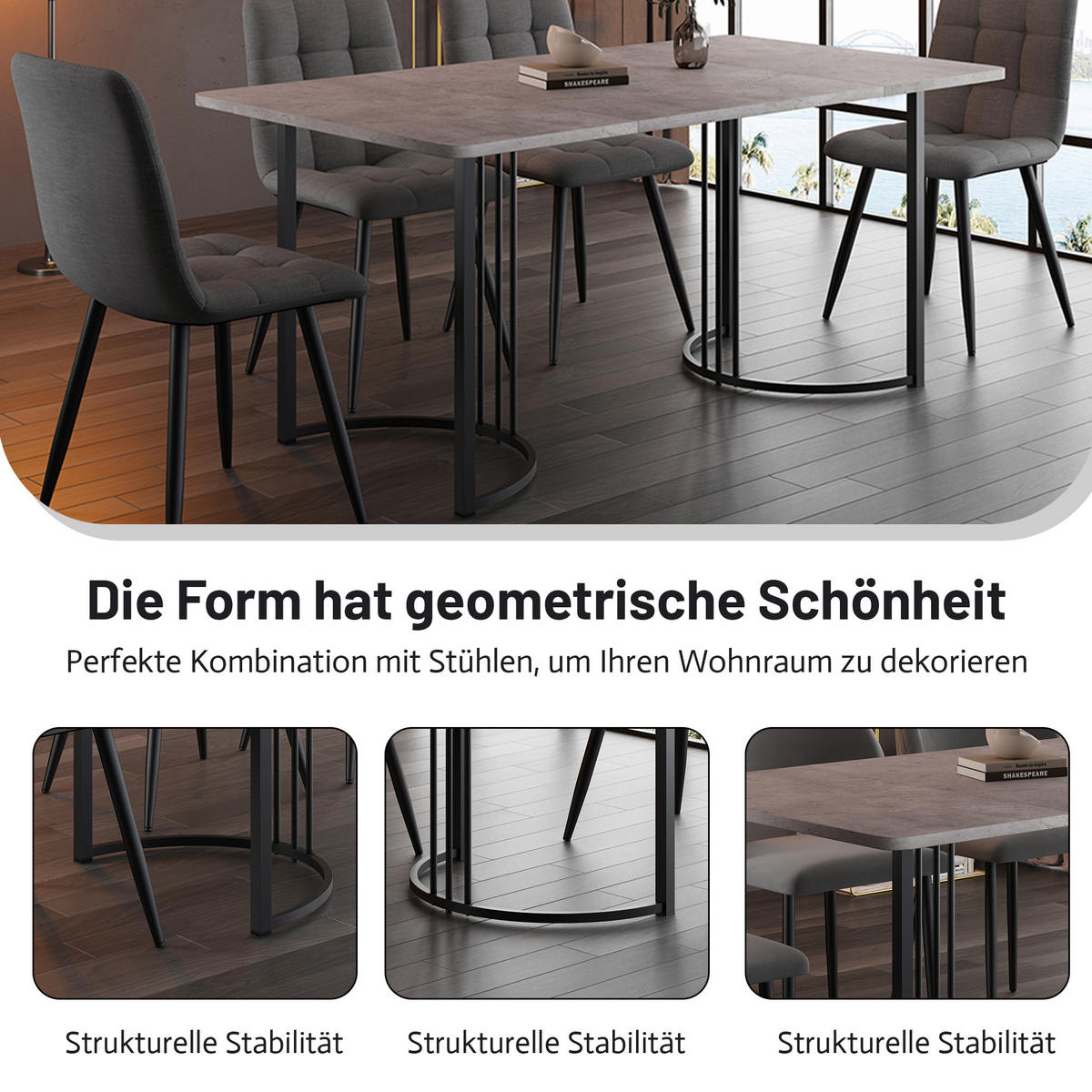 ESSTISCH, MDF mit Marmor-Muster & Metallgestell, 140/80/75 cm, Grau - Grau, Holzwerkstoff (140/80/75cm) - Redom