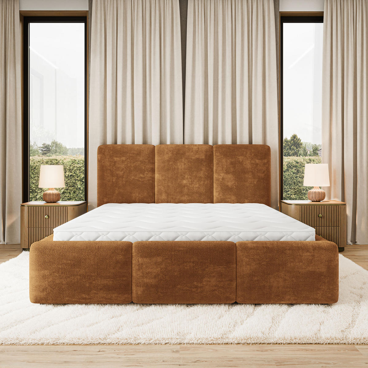 POLSTERBETT MORENA LM 160x200 cm mit Bettkästen - Hellbraun - Hellbraun, Holz (160/200cm) - MASSENO