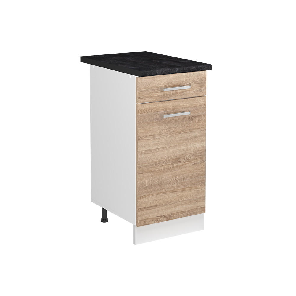 SPÜLENUNTERSCHRANK R-Line, Sonoma/Weiß, 40 cm Arbeitsplatte Anthrazit - Weiß/Sonoma Eiche, Holzwerkstoff (40/81.6/60cm) - Vicco