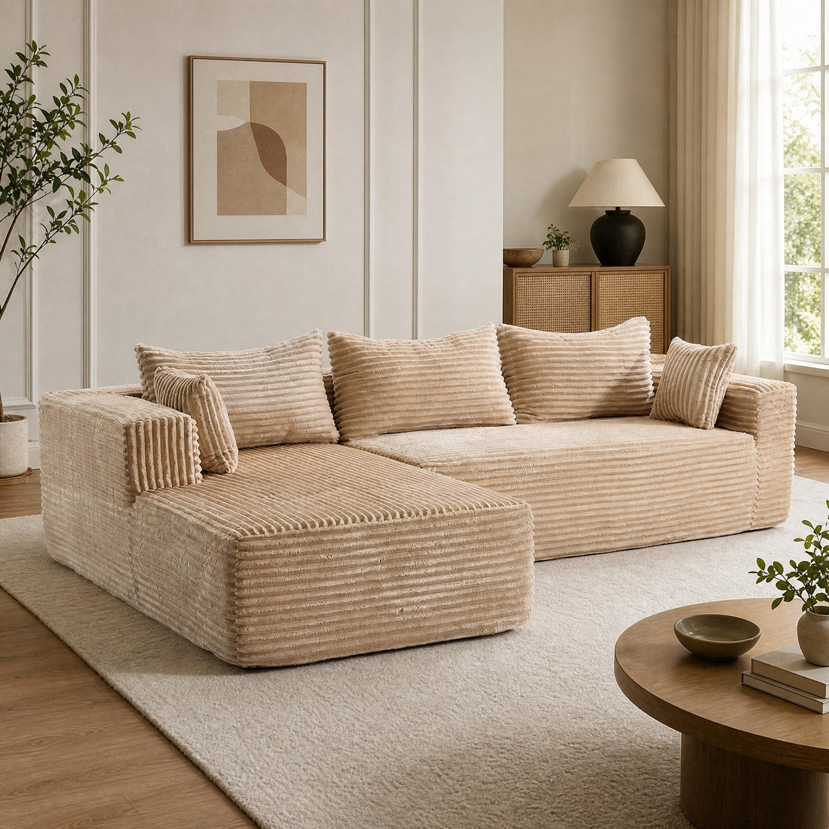 SOFA L-Form 2-tlg. Cord Beige - Beige, Kunststoff (179/279cm) - Meubliv