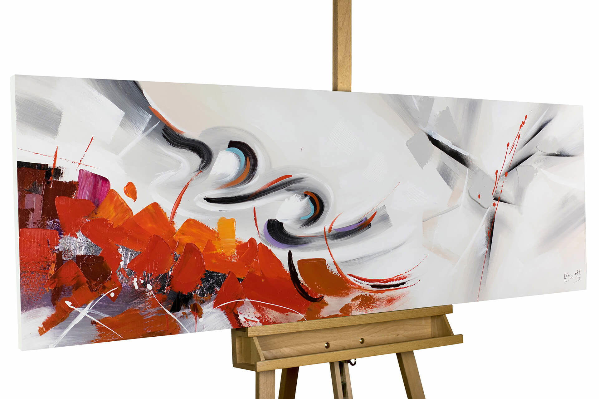ÖLGEMÄLDE 150/50 cm - Rot/Grau, Holz/Textil (2/50cm) - KUNSTLOFT