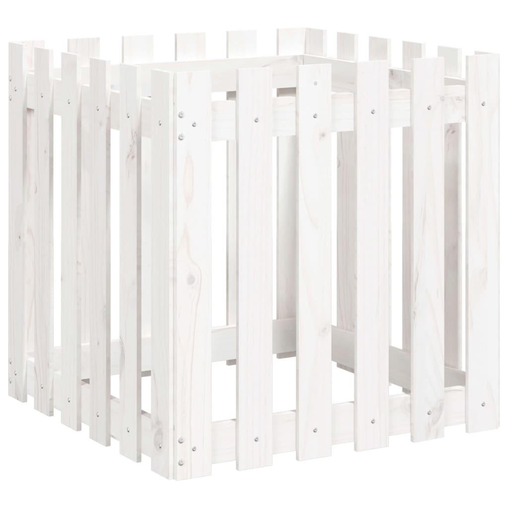 PFLANZKÜBEL Lattenzaun-Design Weiß 60x60x60cm Massivholz Kiefer - Weiß, Holz (60/60/60cm)
