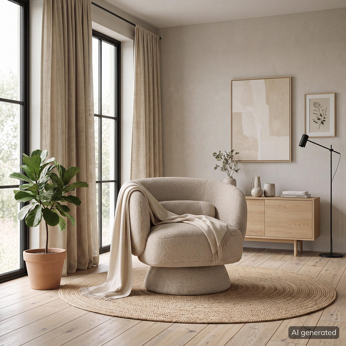 DREHBARER LOUNGESESSEL - Massivholz / Textil - Taupe, Textil (78/71/76cm) - home24