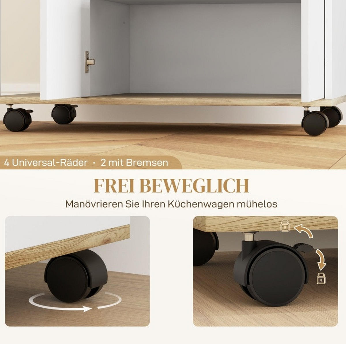 KÜCHENINSEL 80/82/40 cm Weiß aus Holz mit Rollen - Weiß, Holz (40/82/80cm) - OKMYHOME