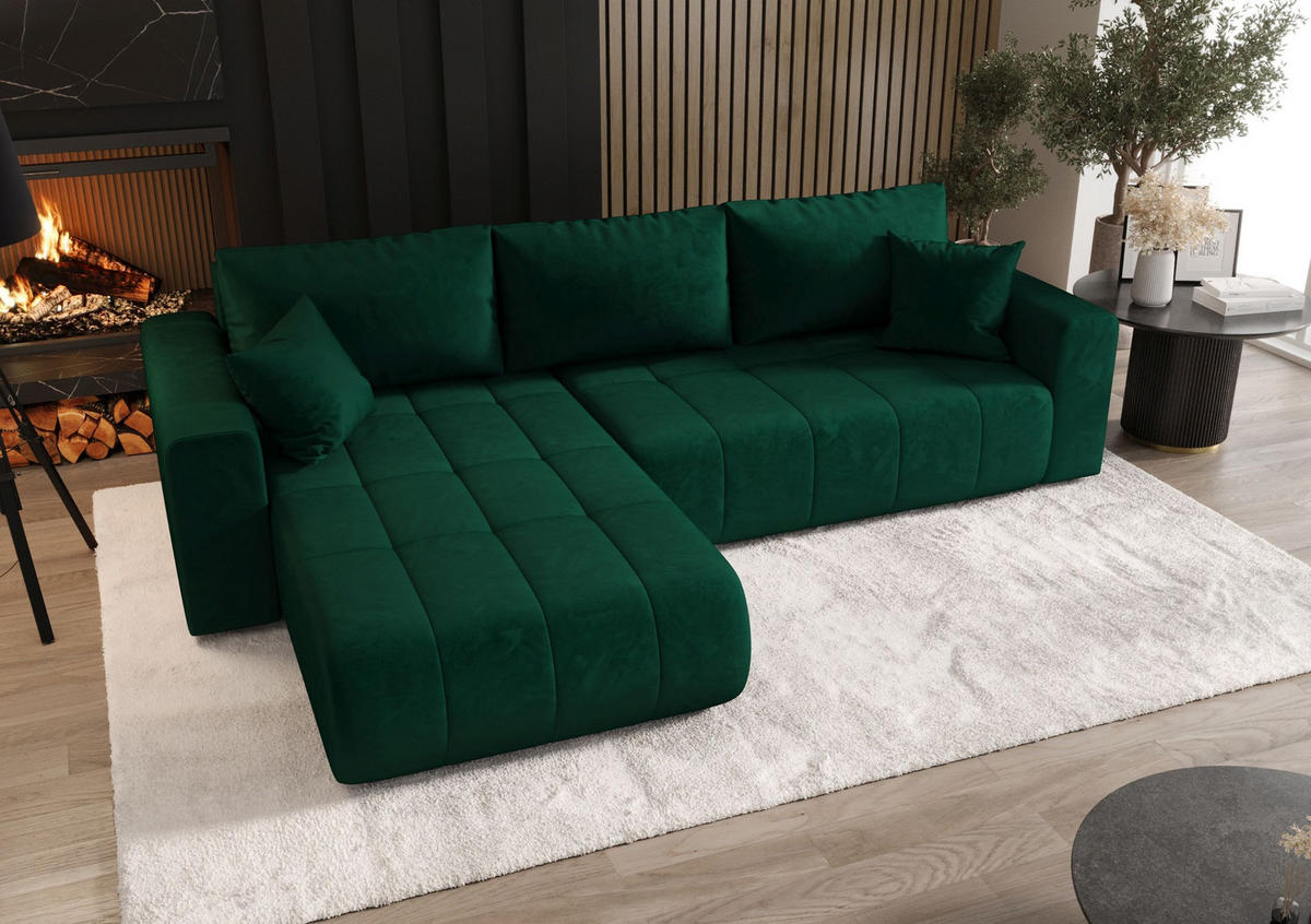 ECKSOFA mit Schlaffunktion MILO L Monolith 37 Links - Grün, Textil (280/175cm) - Bedante