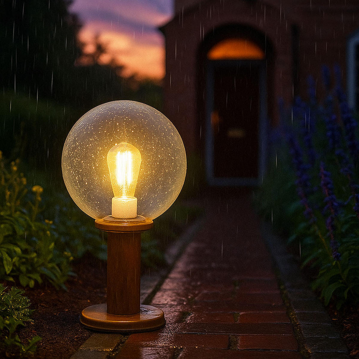 LED SOCKELLEUCHTE Holzoptik Braun klar - Braun, Glas (25/25/38cm) - Globo Lighting