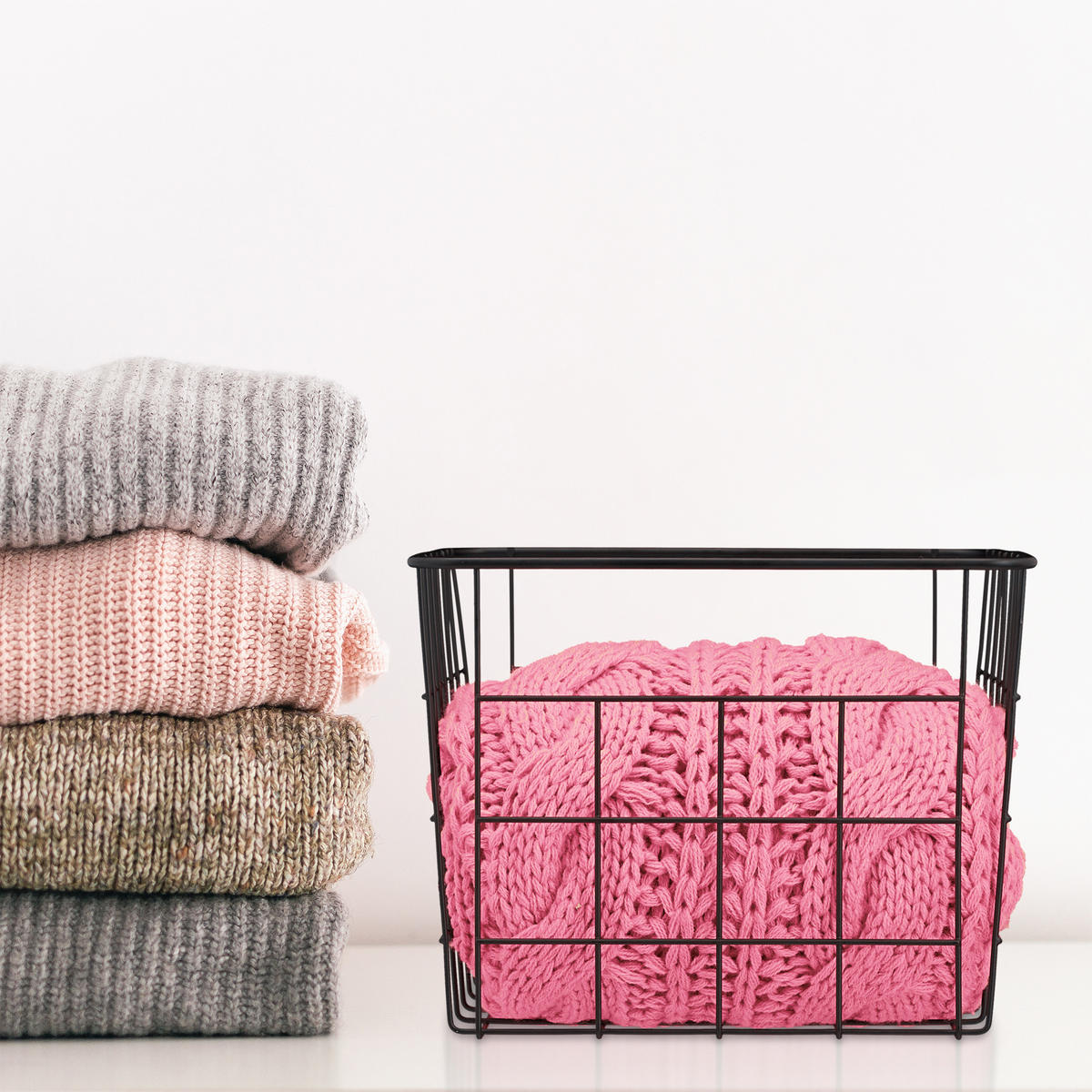 DRAHTKORB Set - Weiß, Metall (28/15.5/20cm) - Relaxdays