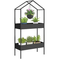PFLANZENSTÄNDER DE-05404 2 Etagen, Hausform, mit Haken Schwarz - Schwarz, Metall (75/35/150cm) - ComfortXL