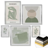 WANDBILDER 5er Set - 50x50 cm & 20x30 cm & 40x60 cm Silberner Rahmen - Stilvolle abstrakte Pflanzengrafiken - Silberfarben, Kunststoff (40/60cm) - ArtPrintCave