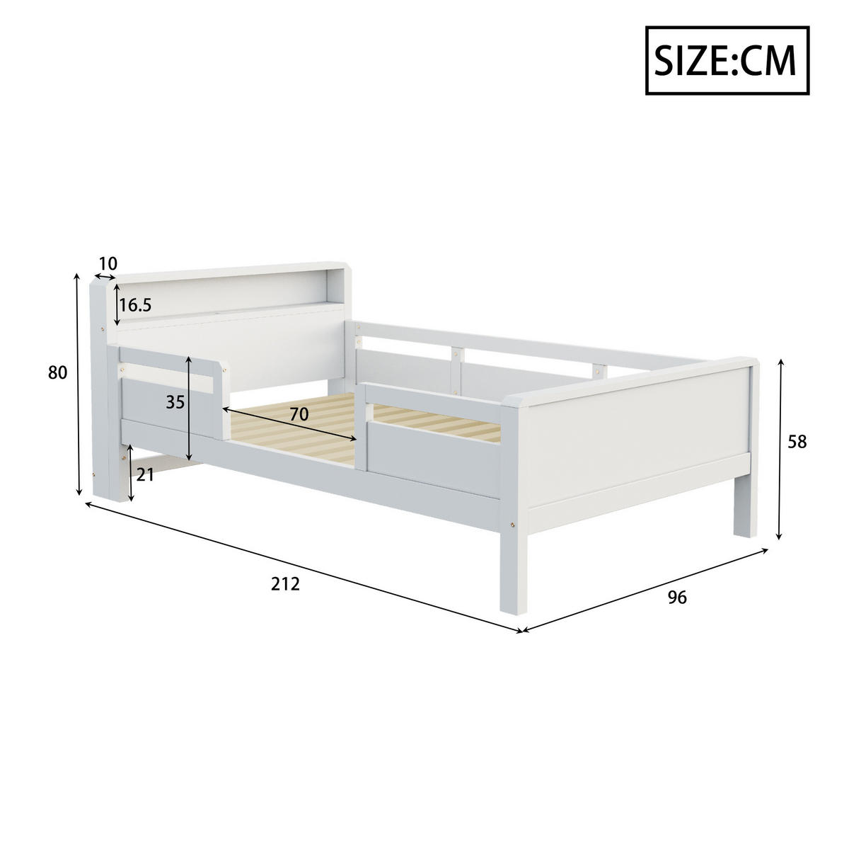 KINDERBETT 90/200 cm Weiß aus Kiefernholz mit LED-Leuchte und Ablagefach - Weiß, Holz (90/200cm) - OKMYHOME