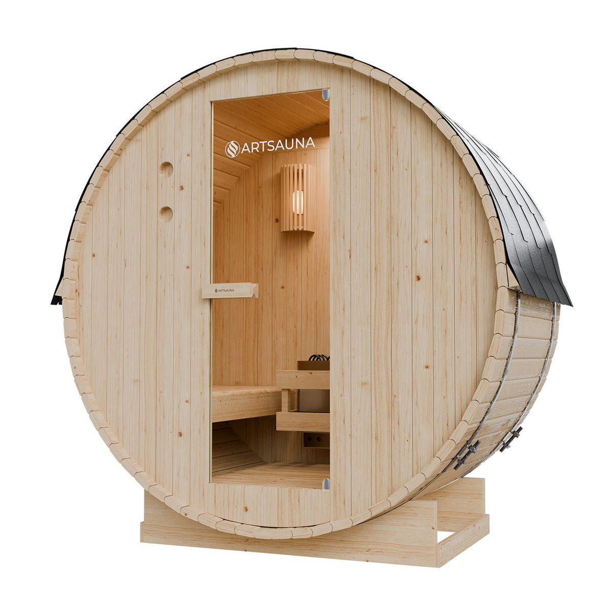 FASSSAUNA Spitzbergen 120 cm mit 3,6 kW Saunaofen (2 Personen) - Naturfarben, Holz (191/193/120cm) - Artsauna