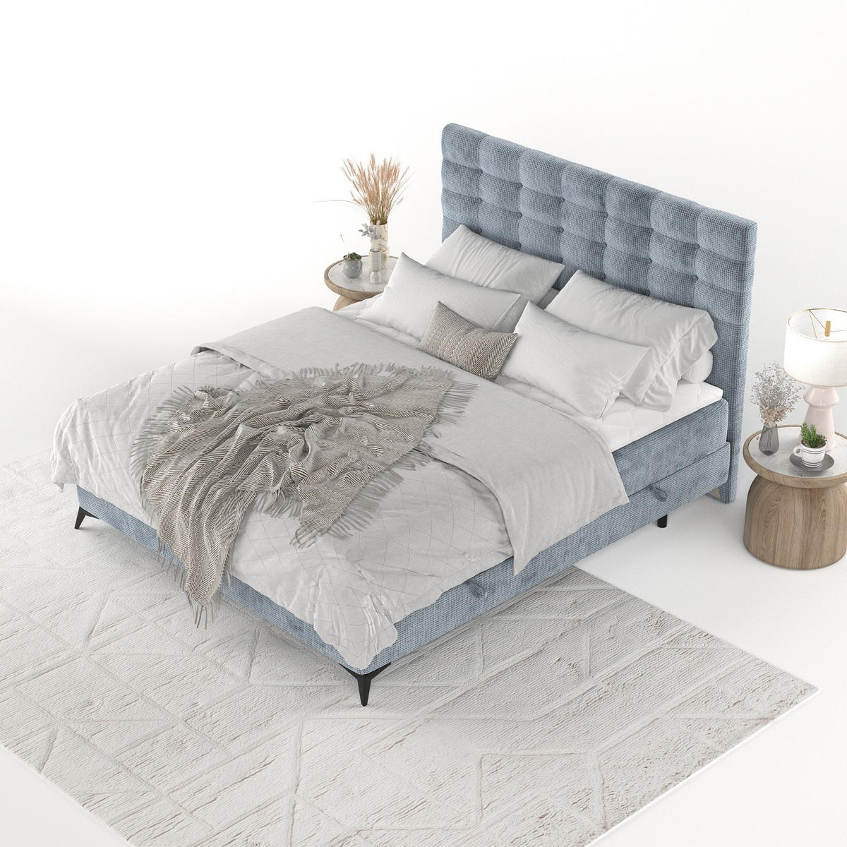 BOXBETT Niro 200/200 cm Hellblau im Bonita Stoff - Schwarz/Hellblau, Holz/Holzwerkstoff (200/200cm) - AltaBeds