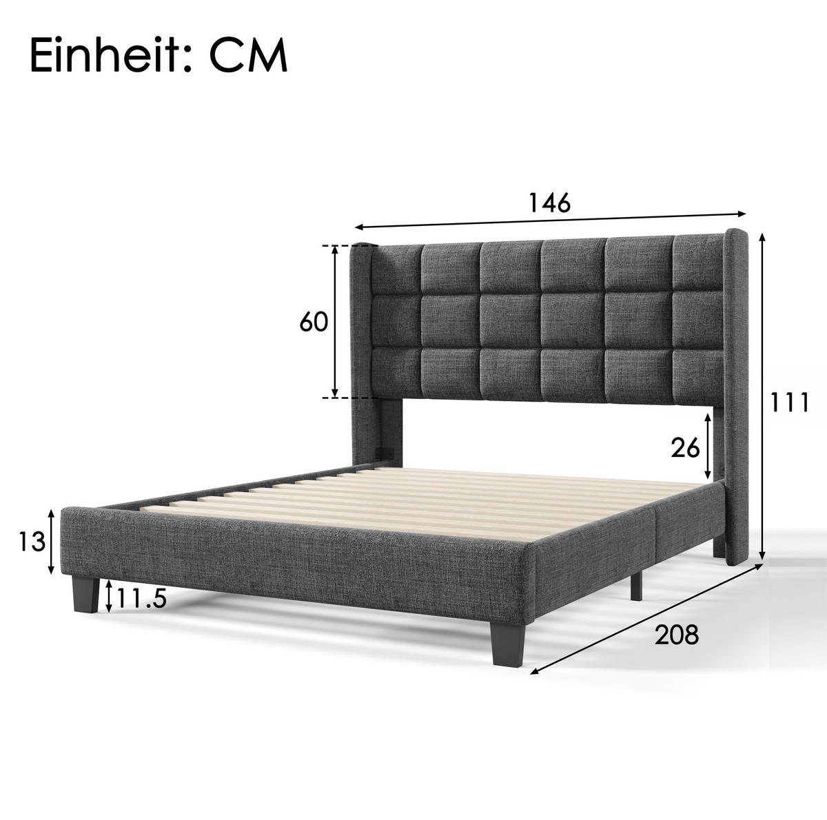 TAPECIRANI krevet 140/200 cm sivi od lana s uzglavljem i podnicom - siva, tekstil (140/200cm) - OKWISH