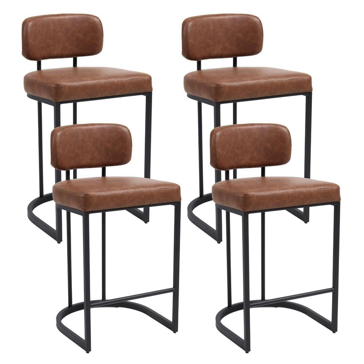 BARHOCKER 4er Set Braun mit Rückenlehne und Fußstütze - Braun, Metall (44.5/89/52cm)