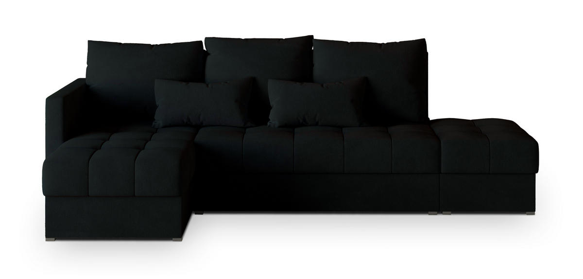 ECKSOFA LUMARI L-S Schwarz Plüsch-Stoff mit Schlaffunktion - Schwarz, Holz (262/143cm) - MASSENO