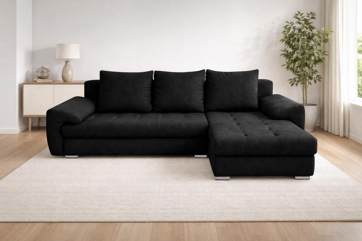 ECKSOFA L Form Manisa Schwarz 234/145/83 cm Rechts mit Schlaffunktion - Silberfarben/Schwarz, Kunststoff/Textil (234/145cm) - AX Living