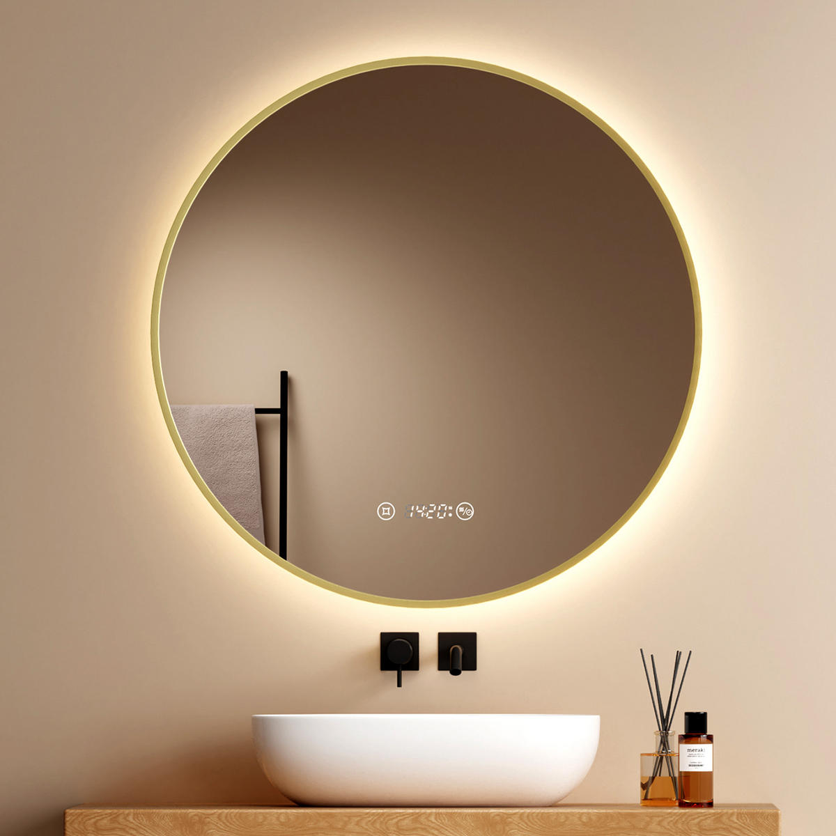 BADSPIEGEL Rund mit Beleuchtung Schwarz ф70 cm - Schwarz, Glas (70/3.1/70cm) - EMKE