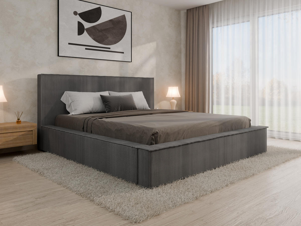 POLSTERBETT SANA 180x200cm Elegantes Polsterbett für modernen Wohnstil , Taschenfederkernmatratze LIORA(19cm), dunkelgrau - Dunkelgrau, Holz (180/200cm) - Panda Möbel