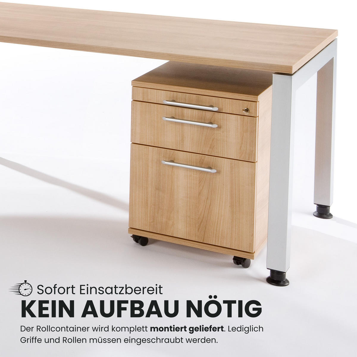 ROLLCONTAINER - mit Hängeregistratur 58/42,8/59 cm in Buchefarben Bügelgriff (Metall) - Buchefarben, Holzwerkstoff (42.8/59/58cm) - bümö