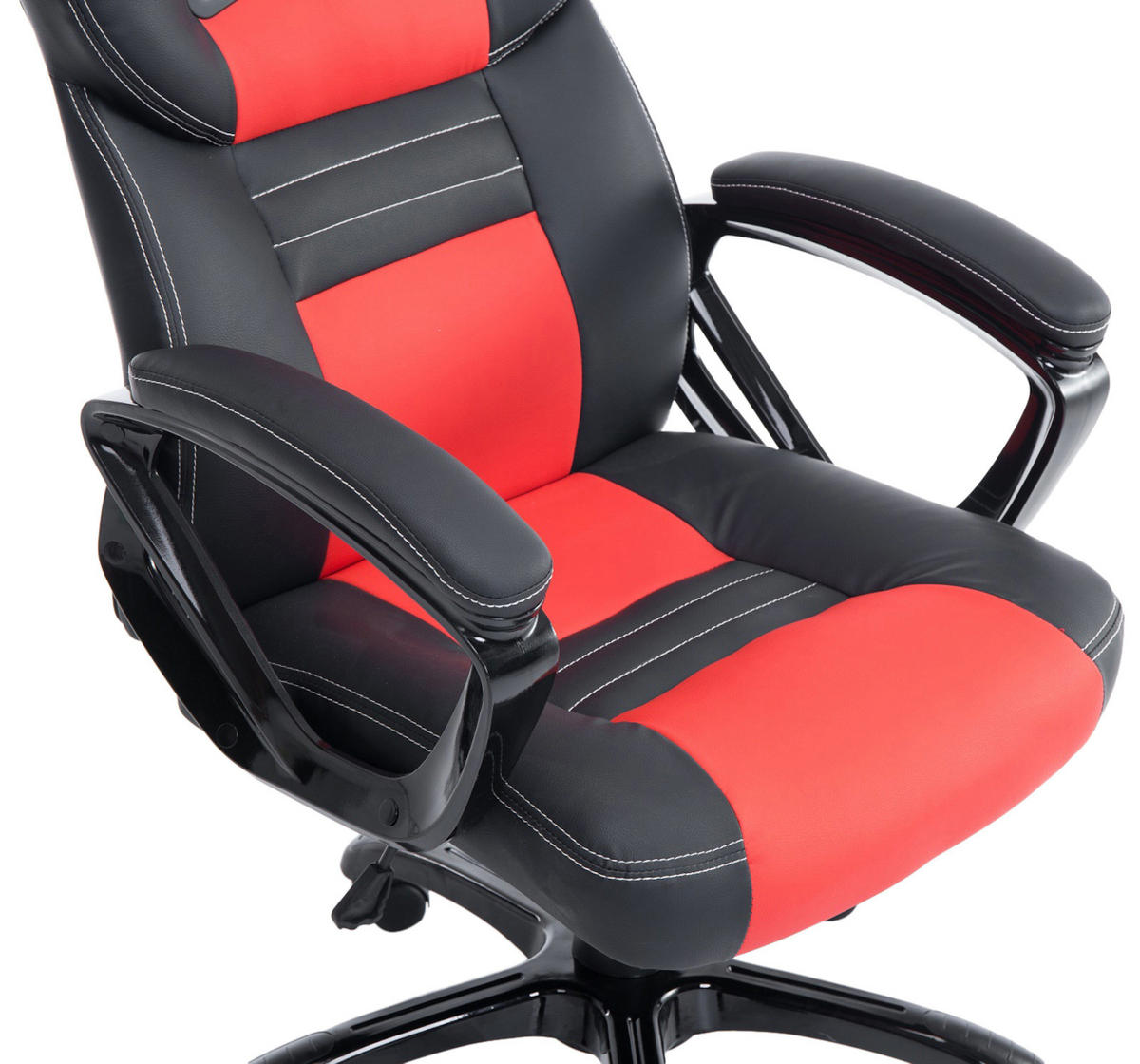 CHEFSESSEL Lederlook schwarz/rot - Rot/Schwarz, Kunststoff/Textil (65/114/70cm) - CLP