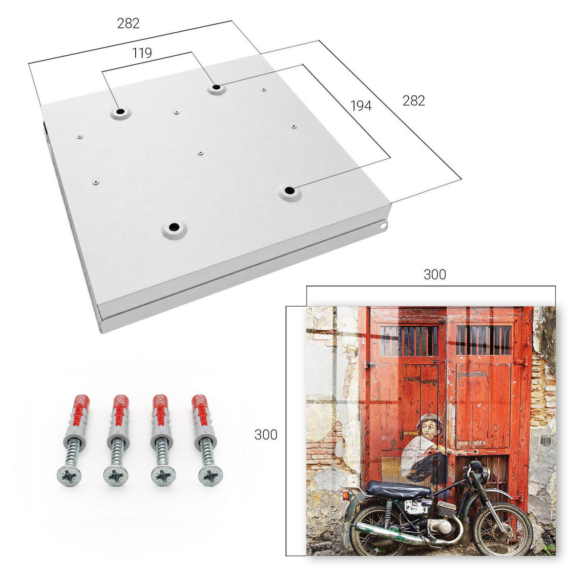 SCHLÜSSELBOX Weiß 30x30 cm – Türöffnung nach rechts - Straßenkunst - Rot, Metall (30/30/5cm) - TULUP