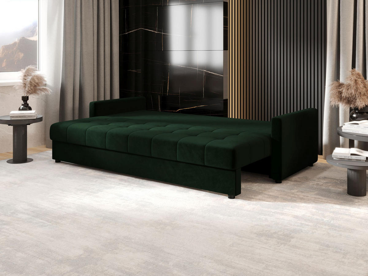 SOFA MOS mit Schlaffunktion ITAKA 10 mit Stauraum - Grün, Textil (84/72/220cm) - Bedante