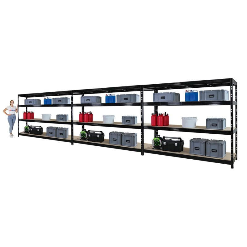 SCHWERLASTREGAL 3er-Set Rhino 180x240x60cm 4 Spanplatten-Ebenen 8mm Fachlast 450kg Schwarz - Schwarz, Metall (720/180/60cm) - PROREGAL