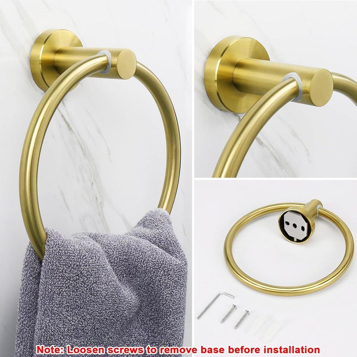 HANDTUCHHALTER – Gold – Zweiteiliges Set – Durchmesser 16 cm - Platinfarben, Metall (16/3/16cm)