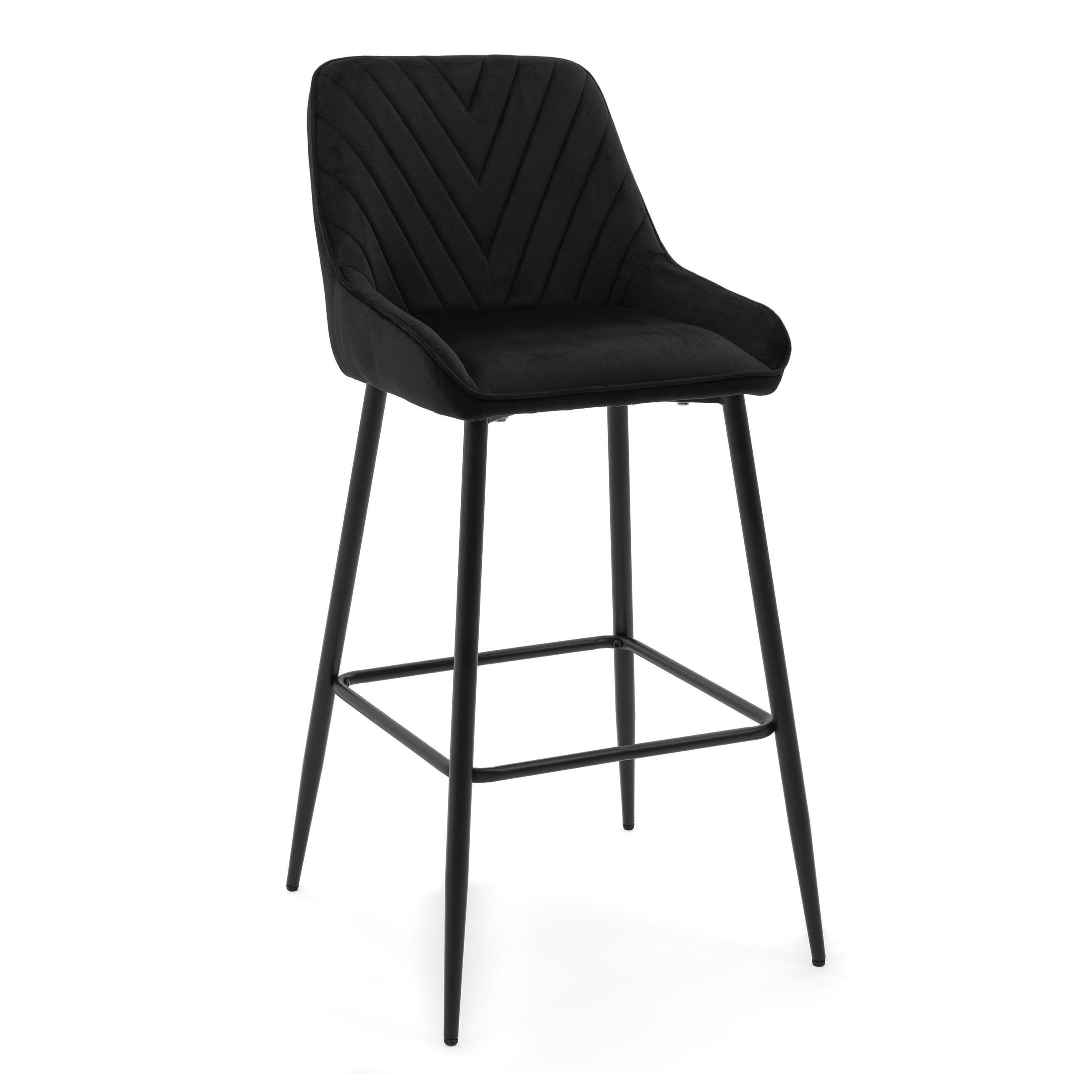 BARHOCKER VASTO gepolstert mit Steppung - schwarz - Samt Velours - Schwarz, Metall (50/102/55cm) - NEW HOME