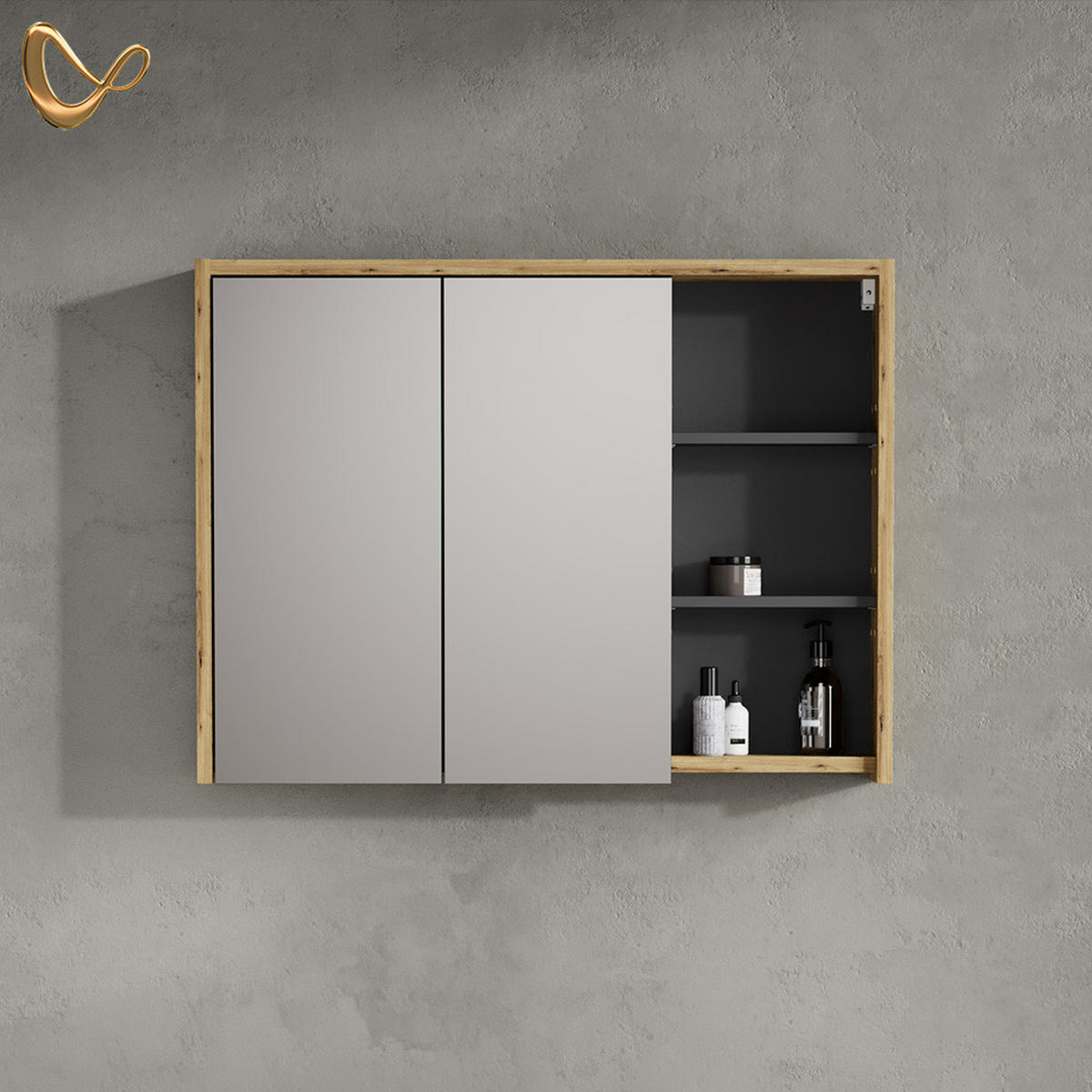 BADSPIEGELSCHRANK Vomano Eiche/Anthrazit 100 x 75 cm - Eichefarben/Anthrazit, Holzwerkstoff (100/75/18cm) - Livinity®