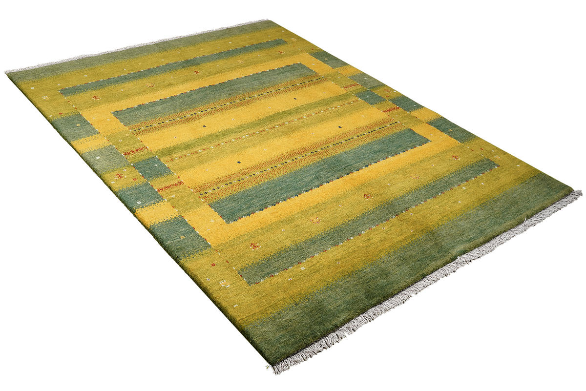 TEPPICH Rizbaf Grün 199/155 cm Schurwolle - Grün, Textil (155/199cm) - Looma