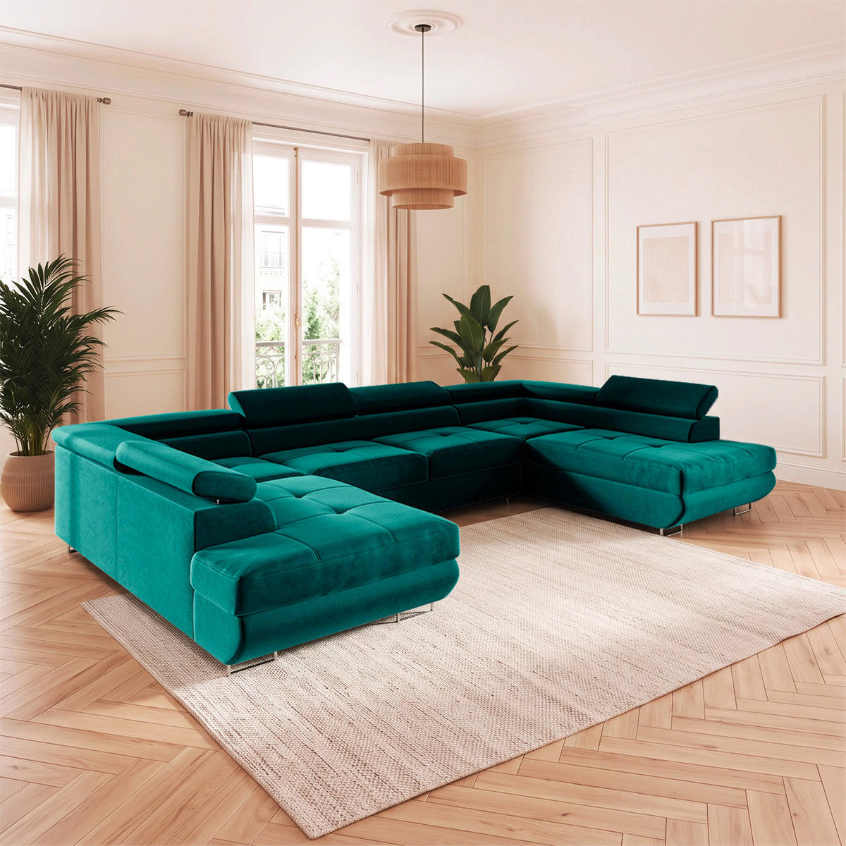 PANORAMASOFA Wilson 5 Sitzplätze Tannengrün - Grün, Textil (335/72/201cm) - Petits-meubles