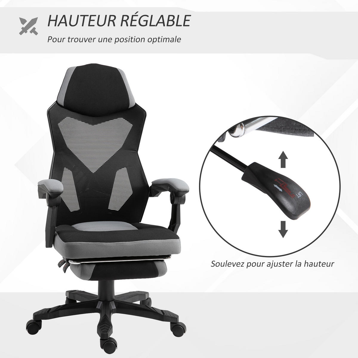 GAMINGSTUHL DE-11667 mit Fußstütze & Mesh Grau/Schwarz - Grau, Metall (160.02/309.88/147.32cm) - ComfortXL