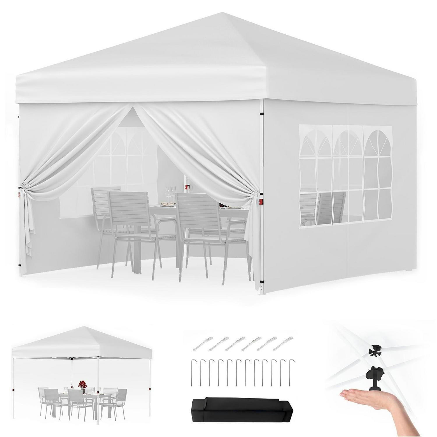 FALTPAVILLON 3 x 3 m wasserdicht mit 4 Seitenwänden Weiß - Weiß, Textil (300/260/300cm)