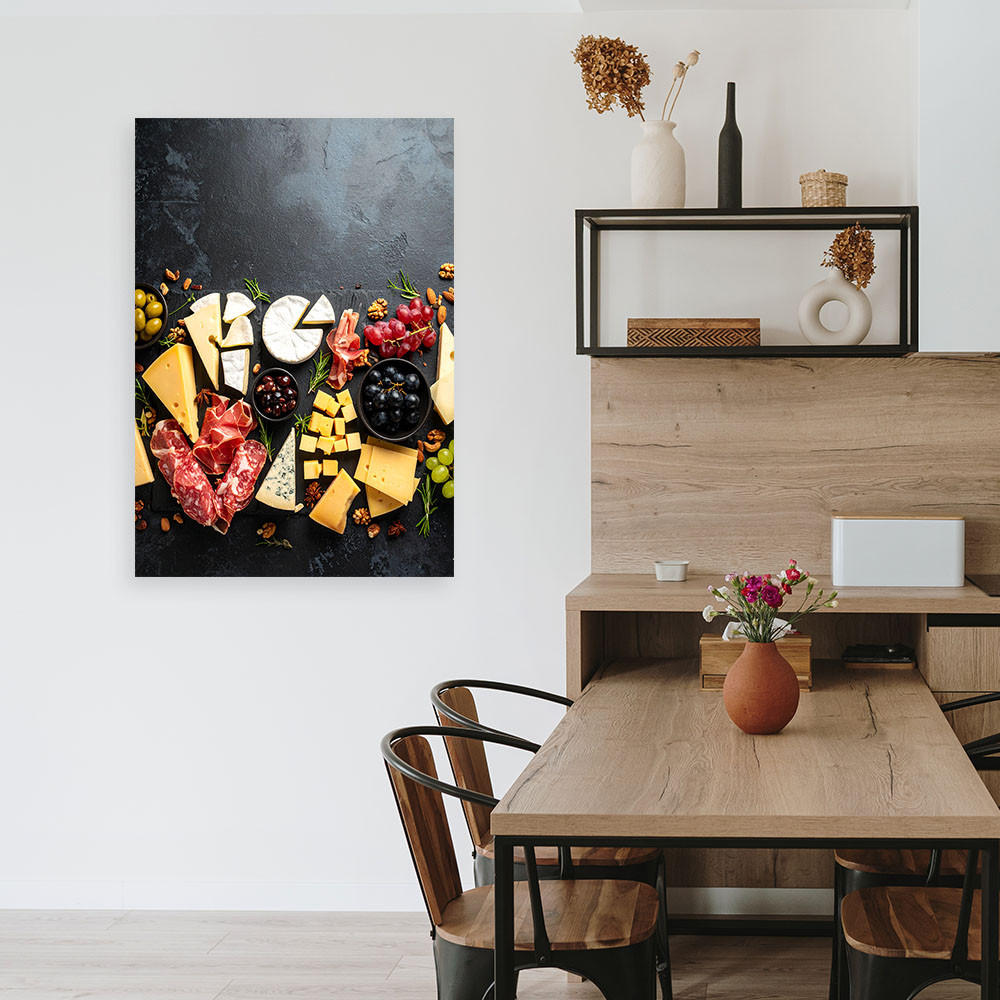 LEINWANDBILD Aufschnitt- und Käsekomposition 80x120cm - Grau, Textil (80/120cm) - Feeby
